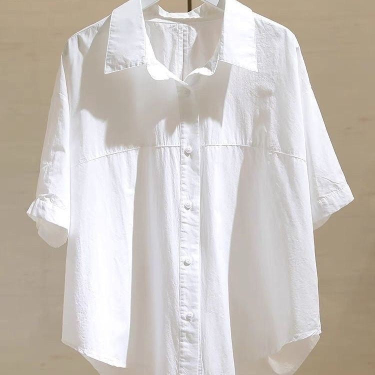 Women's Plus Size White Loose Short Sleeve Summer Shirt Top