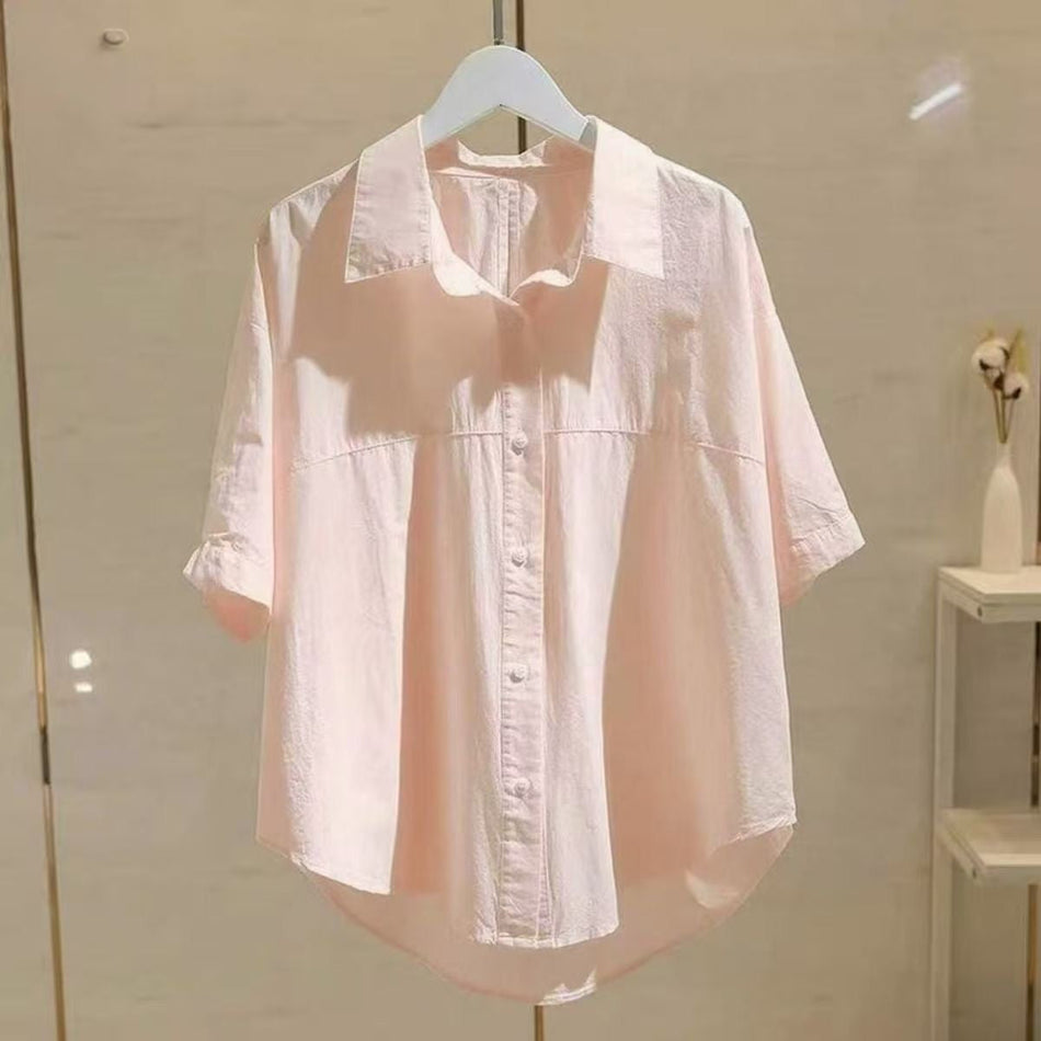 Women's Plus Size White Loose Short Sleeve Summer Shirt Top