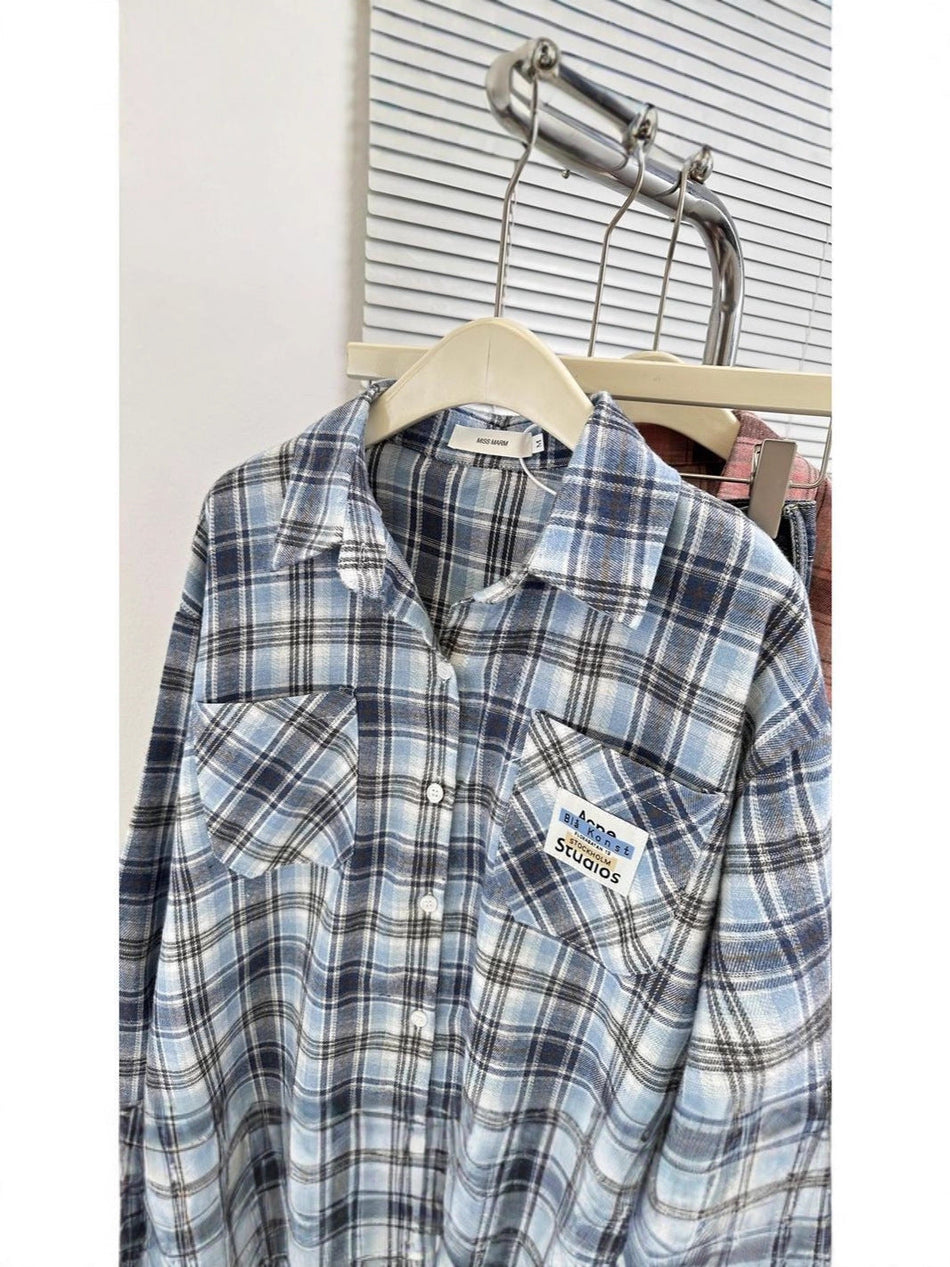 Unisex Plaid Long Sleeve Casual Normcore Shirt for Couples