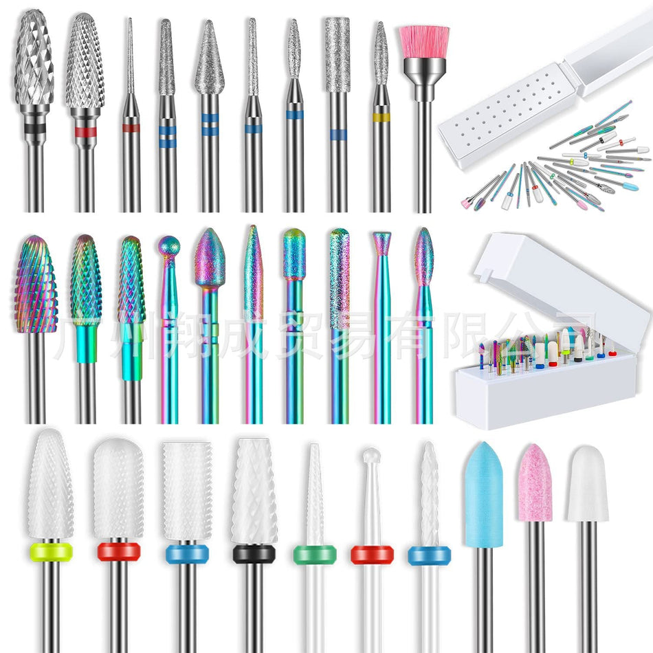 30-Hole Nail Drill Bit Storage Box & Grinding Head Set