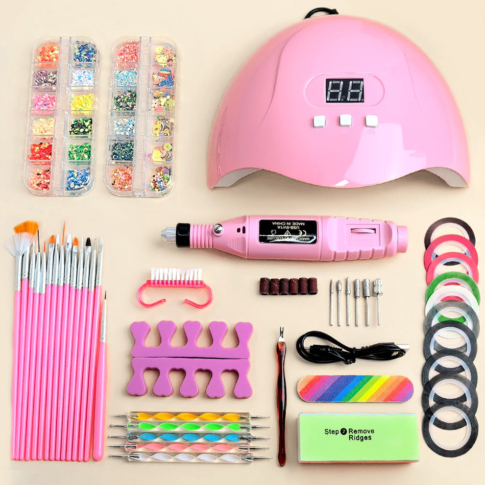Complete Nail Art Tool Set with Brushes & Glitter Accessories
