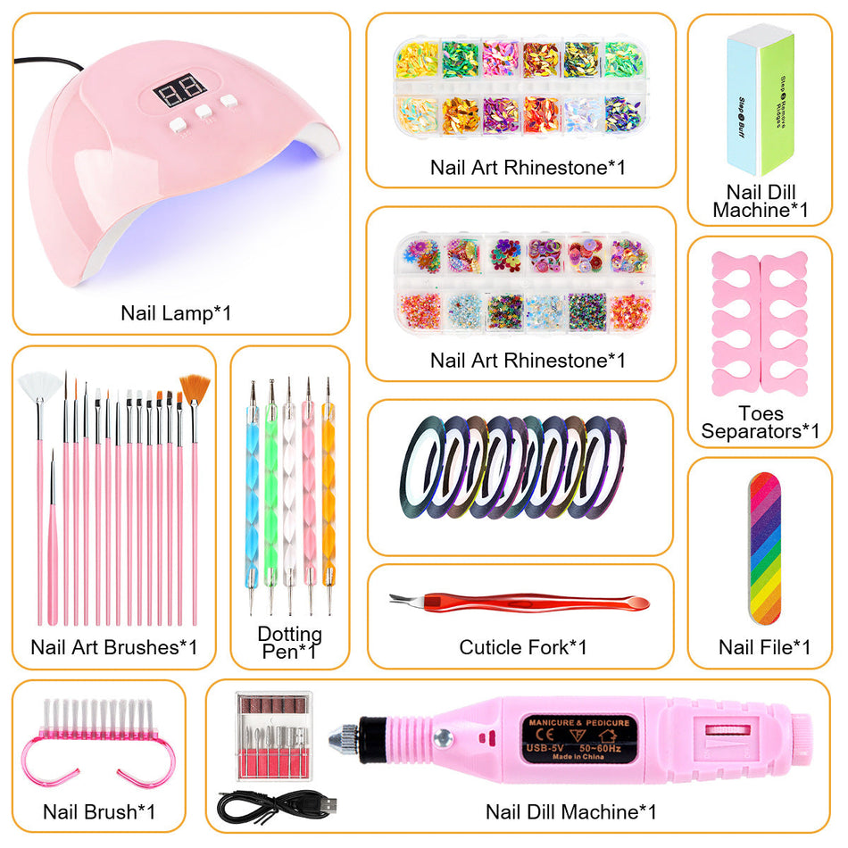 Complete Nail Art Tool Set with Brushes & Glitter Accessories