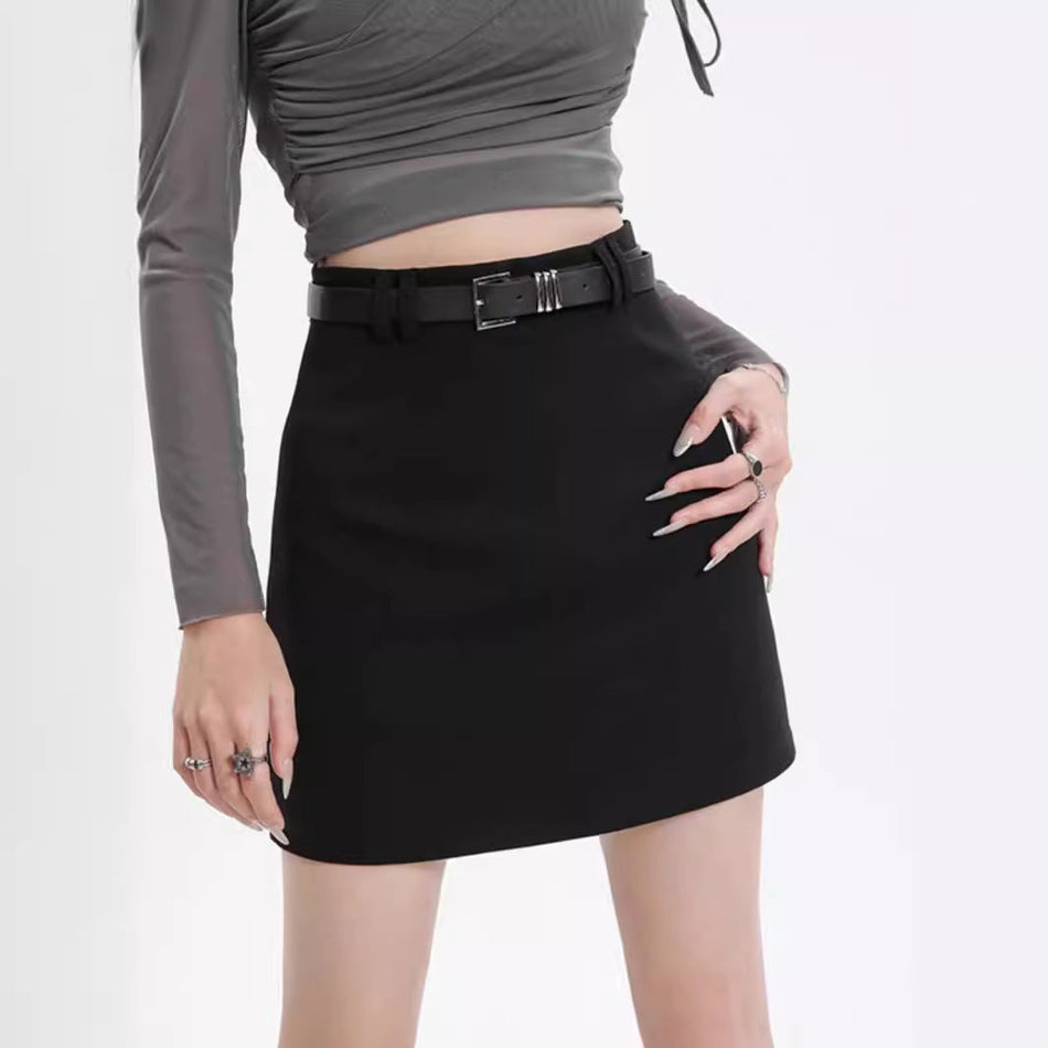 Women's High Waist A-Line Slim Fit Gray Suit Skirt