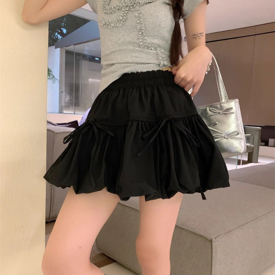 Women's High Waist Bow Detail Puff A-Line Bud Skirt