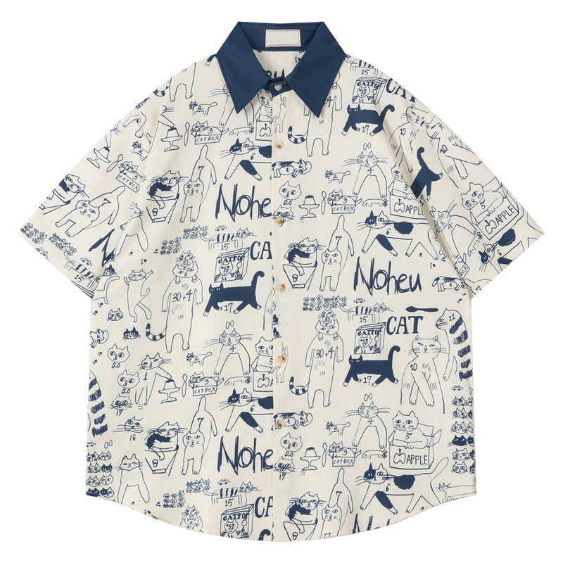 Unisex Cartoon Printed Short Sleeve Casual Summer Shirt