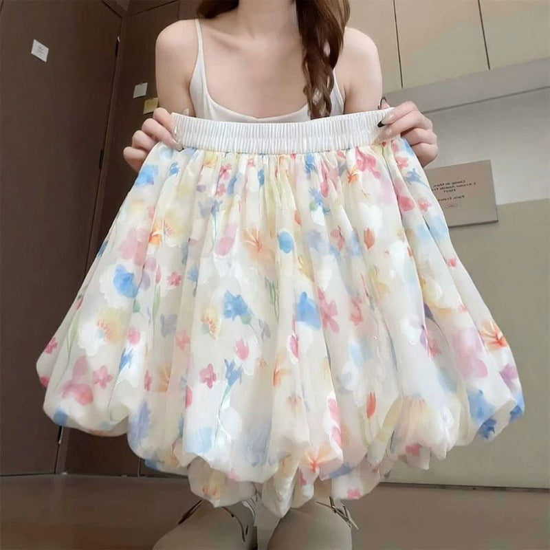 Women's Floral High Waist Ice Silk Wide Leg Culotte Shorts