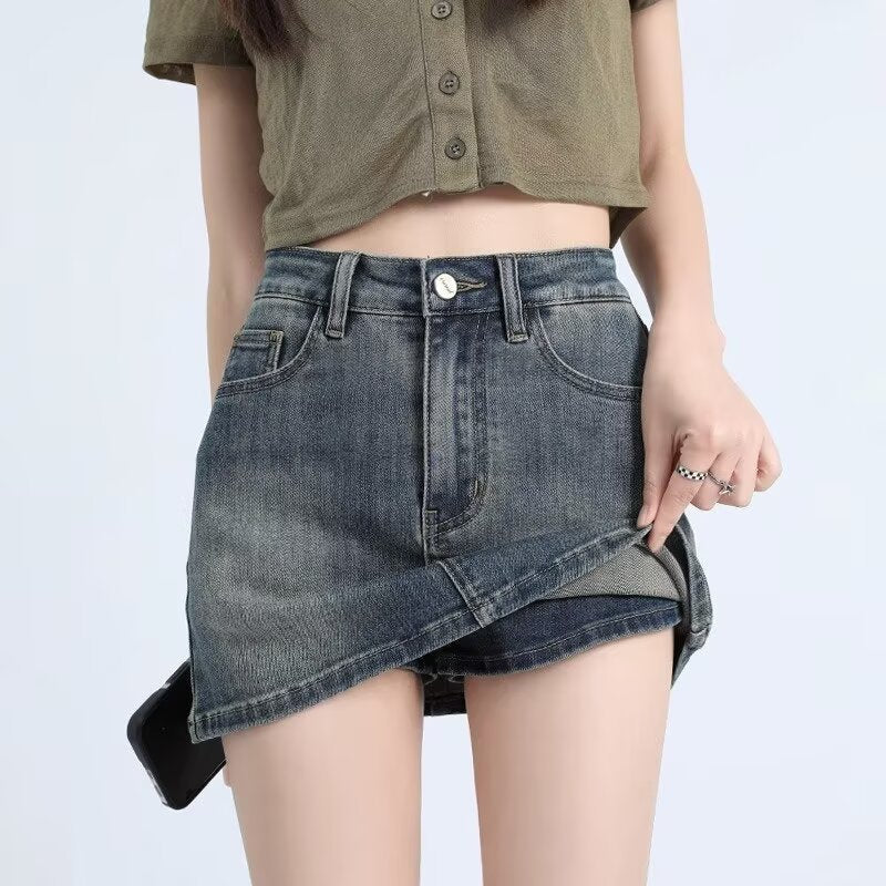 Women's Retro Denim High Waist Slim Fit Mini Skirt