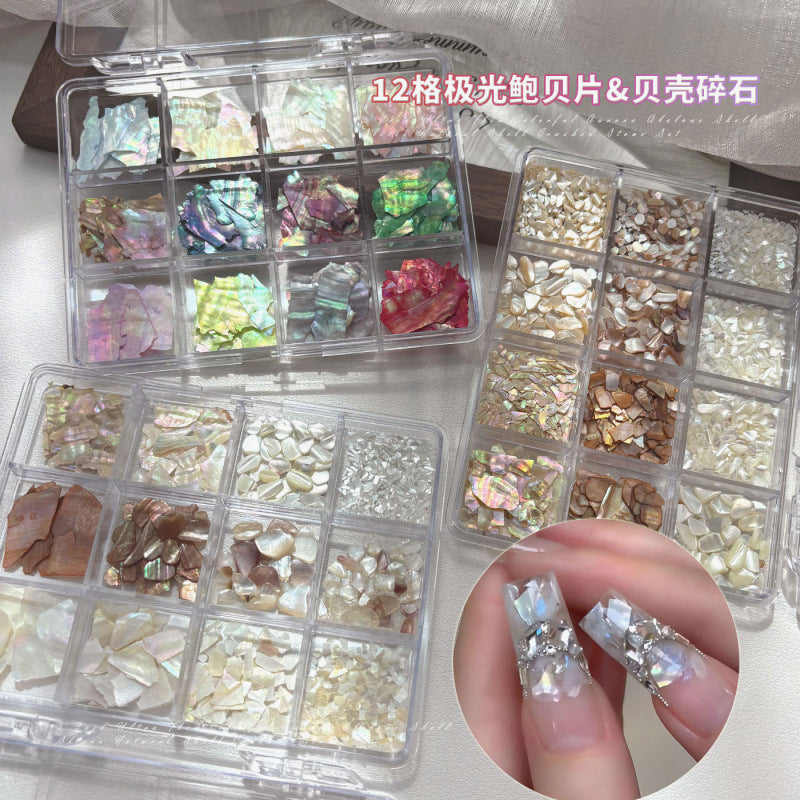 12-Compartment Mother-of-Pearl Nail Art Shell Decoration Set