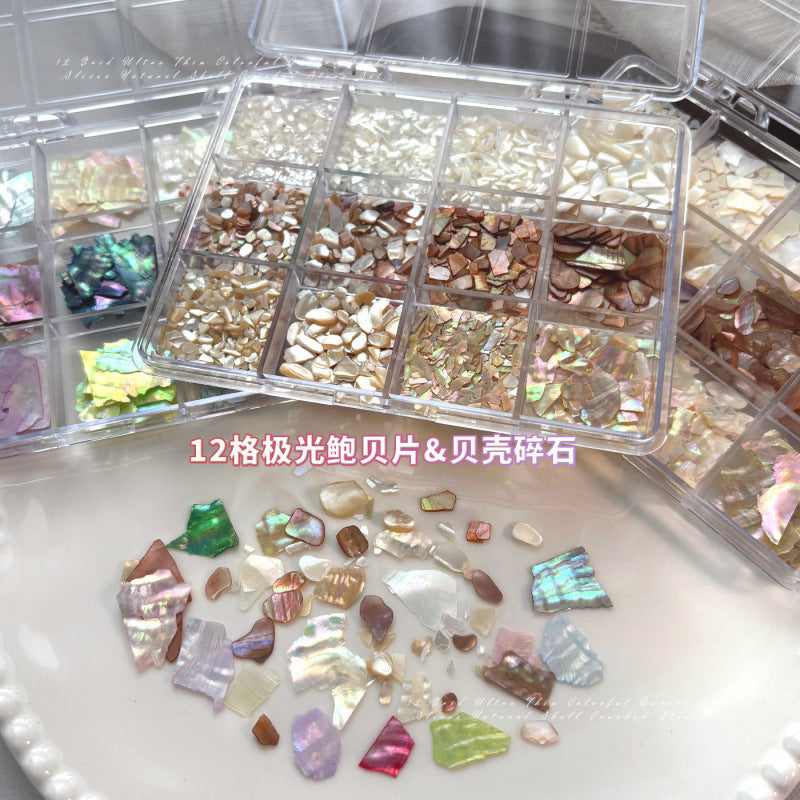 12-Compartment Mother-of-Pearl Nail Art Shell Decoration Set