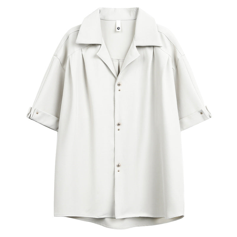 Men's Cuban Collar Draped Short Sleeve Casual Shirt