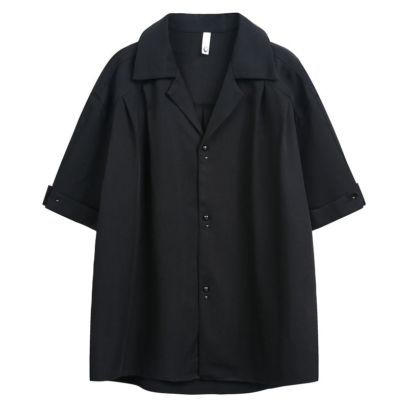 Men's Cuban Collar Draped Short Sleeve Casual Shirt
