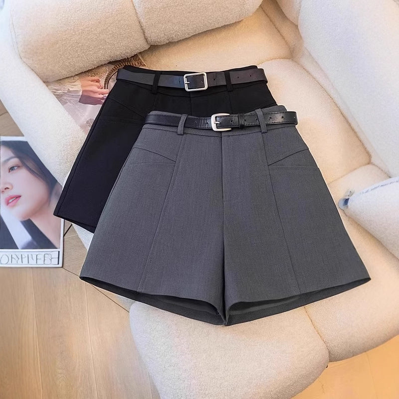 Women's High Waist Gray A-Line Wide Leg Suit Shorts