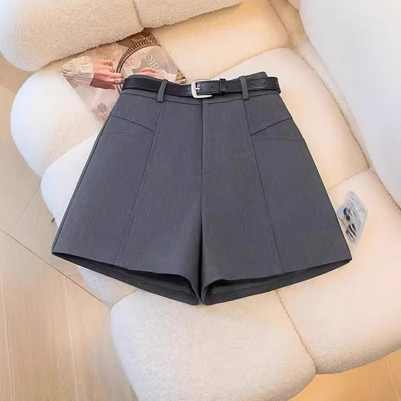 Women's High Waist Gray A-Line Wide Leg Suit Shorts