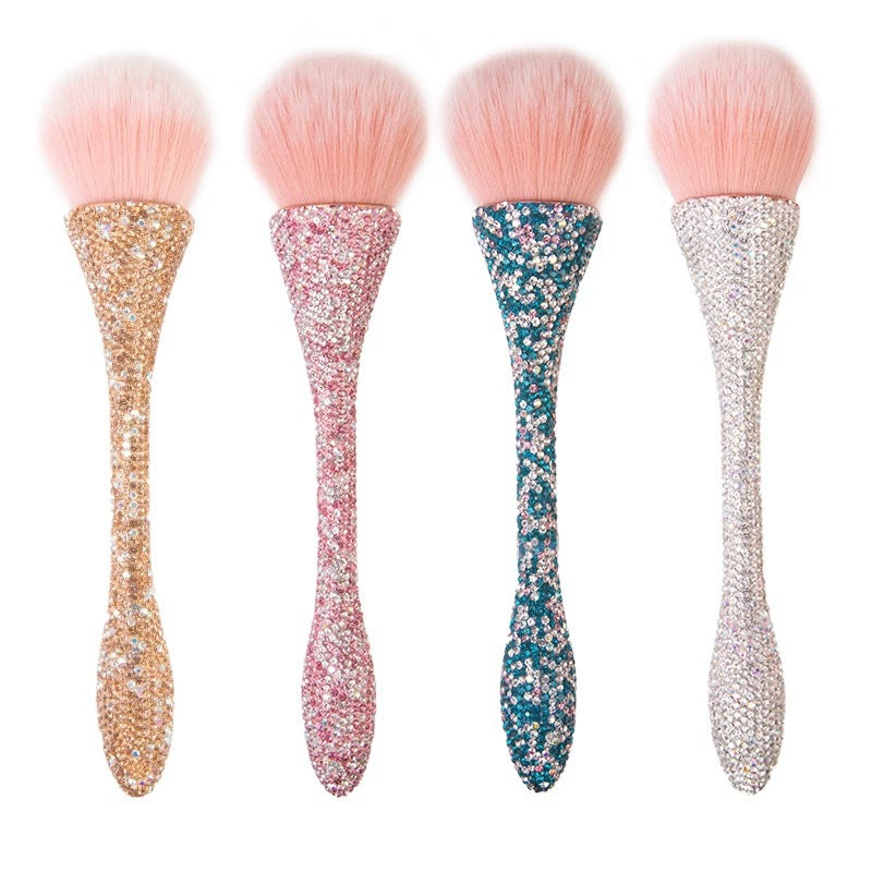 Soft Nail Dust Brush with Crystal Handle for Manicure Cleaning