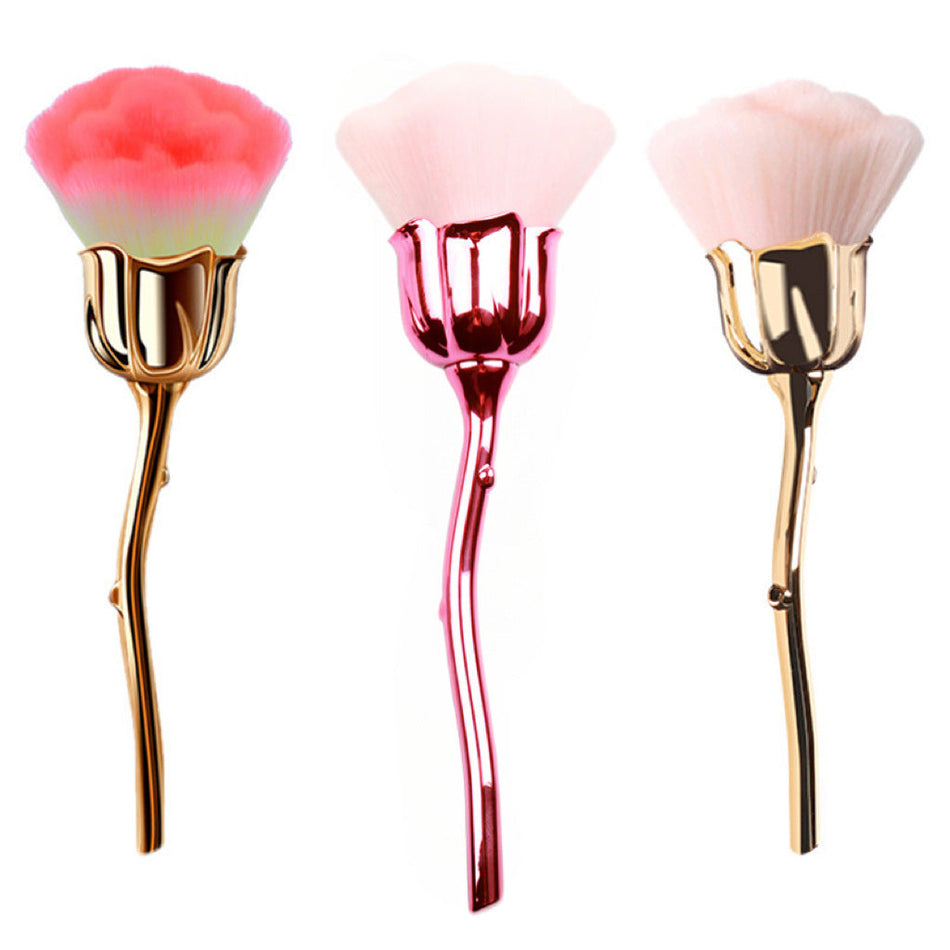Gold Rose Nail Dust Brush with Soft Flower-Shaped Bristles