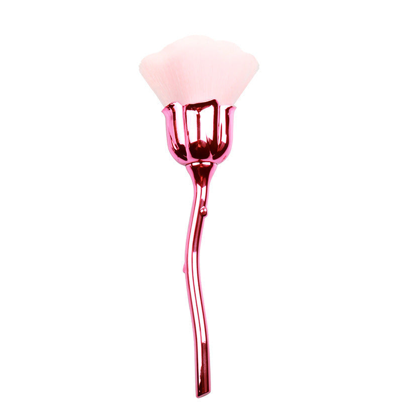 Gold Rose Nail Dust Brush with Soft Flower-Shaped Bristles