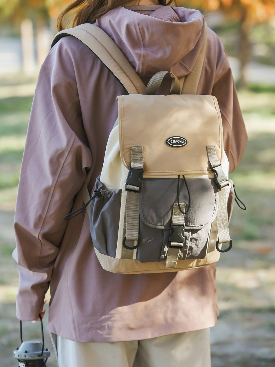 Unisex Nylon Color-Blocking Backpack, Lightweight Mountaineering
