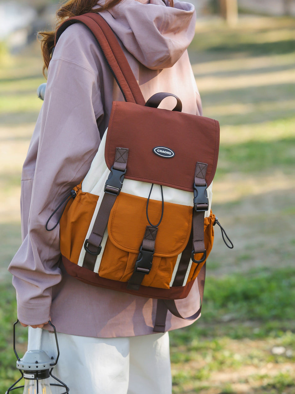 Unisex Nylon Color-Blocking Backpack, Lightweight Mountaineering