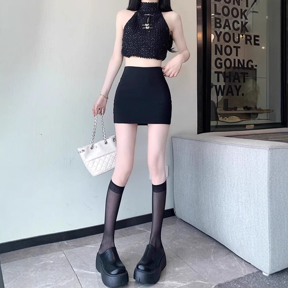 Women's High Waist Black Slim Fit Suit Mini Skirt