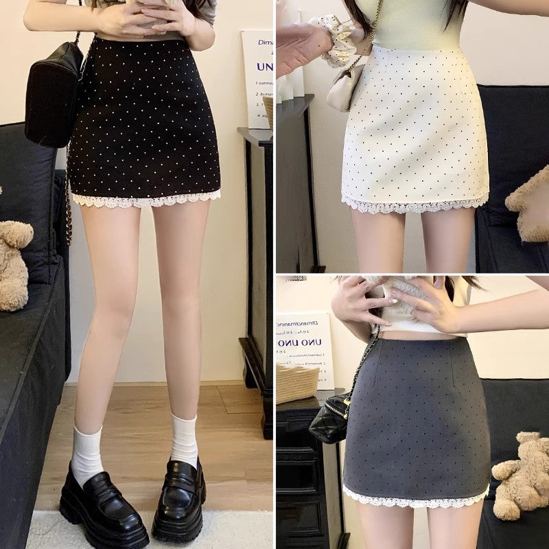 Women's High Waist Polka Dot Lace A-Line Skort