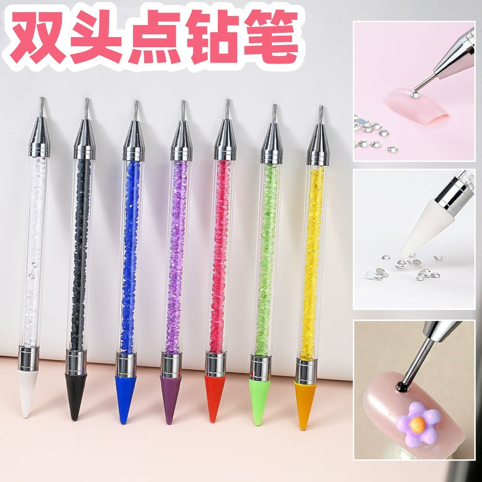 Double-Ended Nail Rhinestone Picker Pen with Wax Tip & Steel Ball