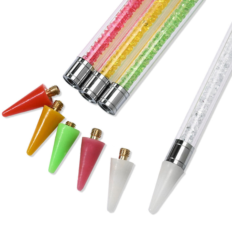 Double-Ended Nail Rhinestone Picker Pen with Wax Tip & Steel Ball