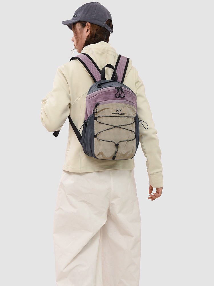 Unisex Nylon Mini Hiking Backpack, Color-Blocked Lightweight