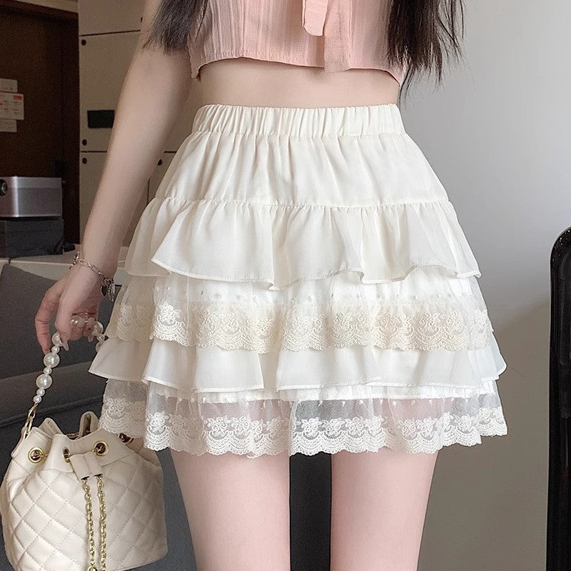 Women's High Waist Mesh Lace Layered Mini Skort