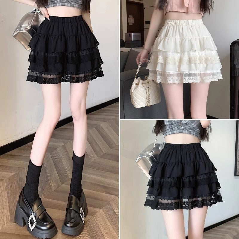 Women's High Waist Mesh Lace Layered Mini Skort