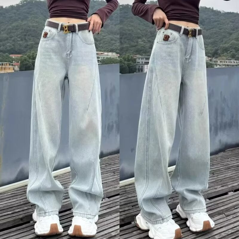 Women's Petite Light Blue Wide Leg Straight Jeans
