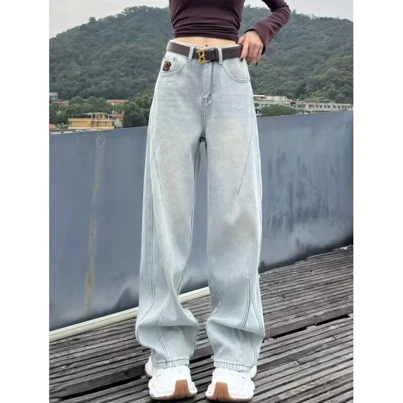 Women's Petite Light Blue Wide Leg Straight Jeans