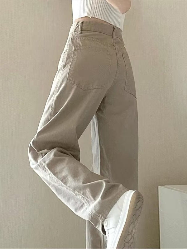Women's High Waist Straight Leg Floor Length Jeans