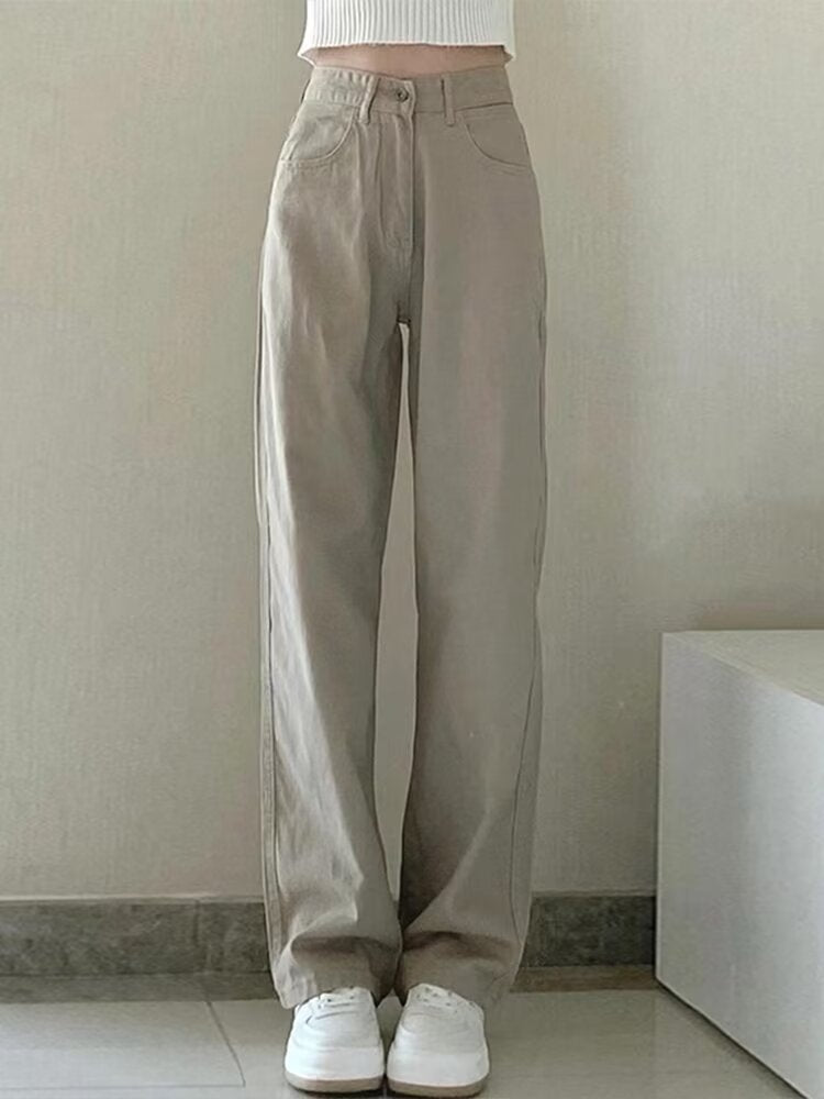 Women's High Waist Straight Leg Floor Length Jeans