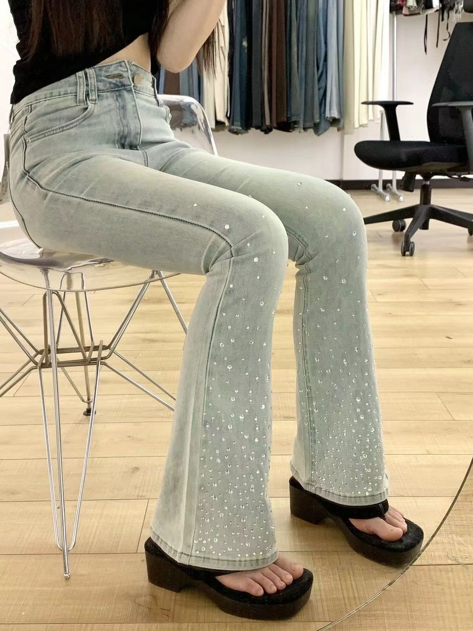 Women's High Waist Elastic Starry Bootcut Jeans