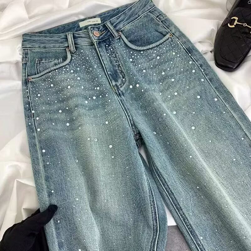 Women's Letter Detail Hip Hop Style High Street Jeans