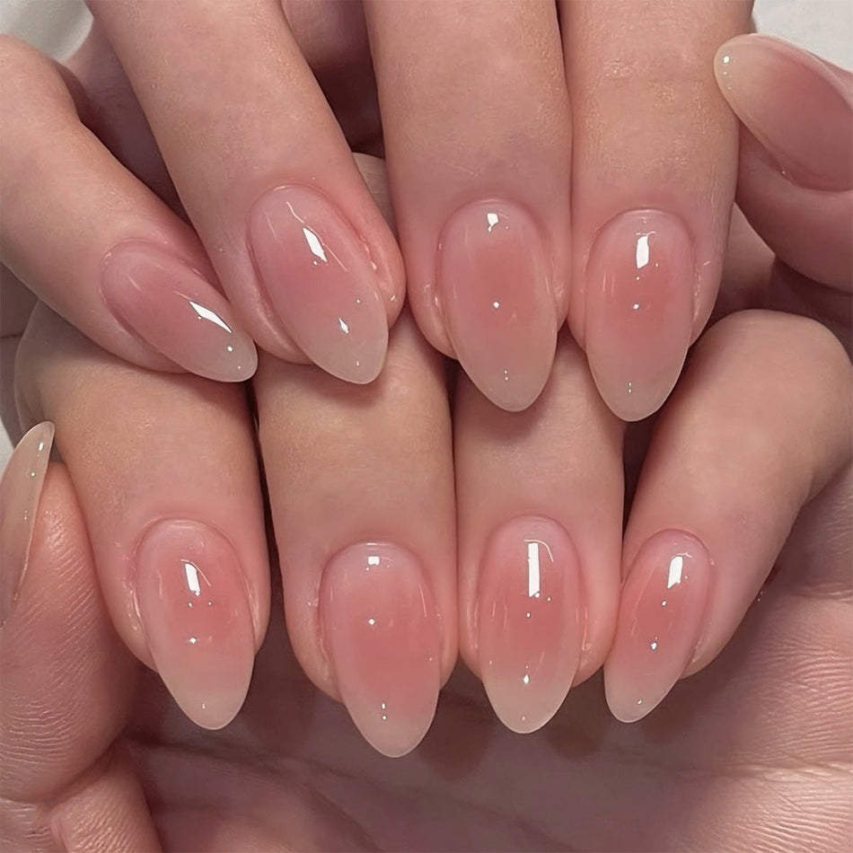 Almond Press-On Nails with Elegant Blush Nude Manicure Style