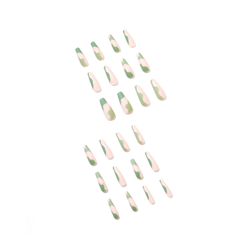 Gray Green French Press-On Nails with Detachable Design