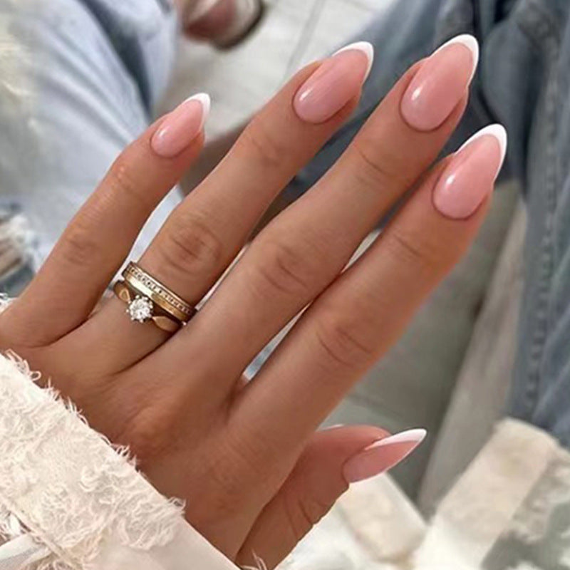 Simple White Edge French Press-On Nails for Daily Wear