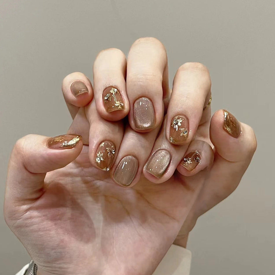 Maillard Caramel Short Press-On Nails for Autumn Style