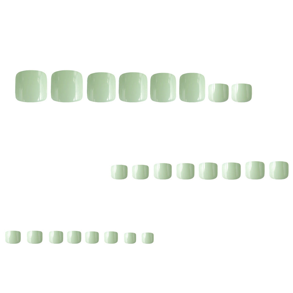 Green Solid Color Toe Press-On Nails with Fresh Design