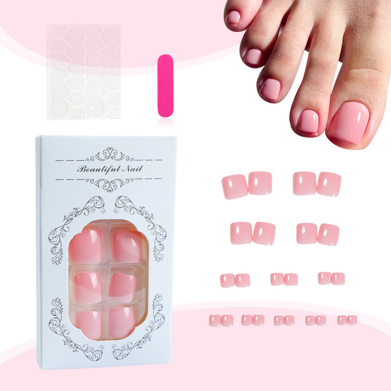 Pink Solid Color Toe Press-On Nails for Summer Style