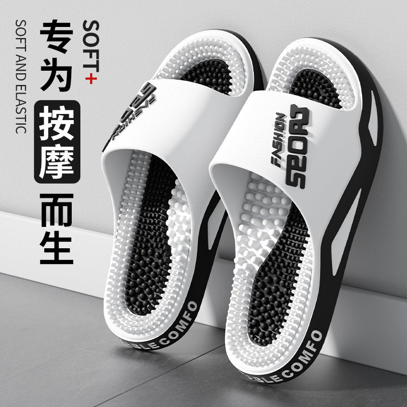 Men's Letter Print Non Slip Massage Slide Slippers