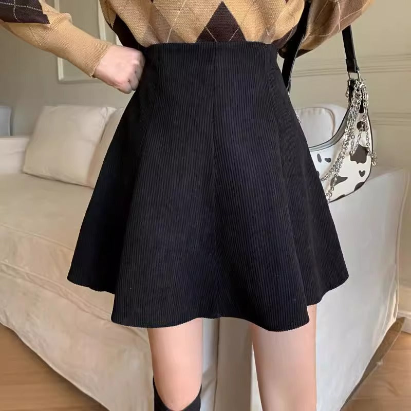 High-Waisted Corduroy A-Line Mini Skirt for Women
