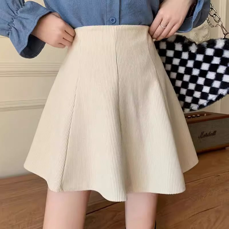 High-Waisted Corduroy A-Line Mini Skirt for Women