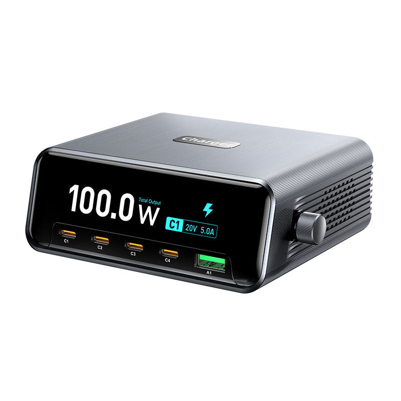 100W GaN 5-Port Desktop Fast Charging Station with Digital