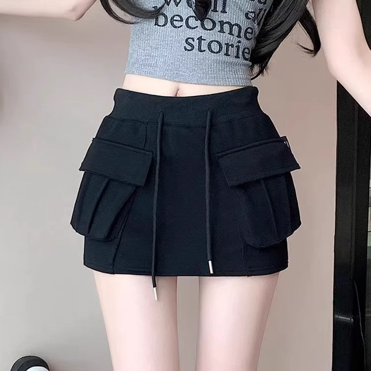 High-Waisted A-Line Skort with Flap Pocket Detail