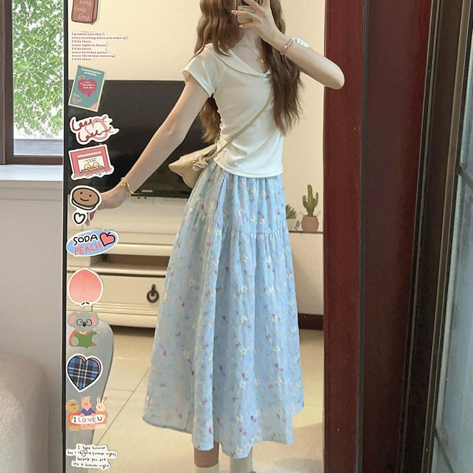 Embroidered Floral High-Waist A-Line Midi Skirt
