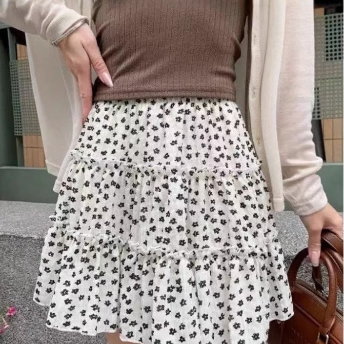 Vintage Floral High-Waist Chiffon Cake Skirt
