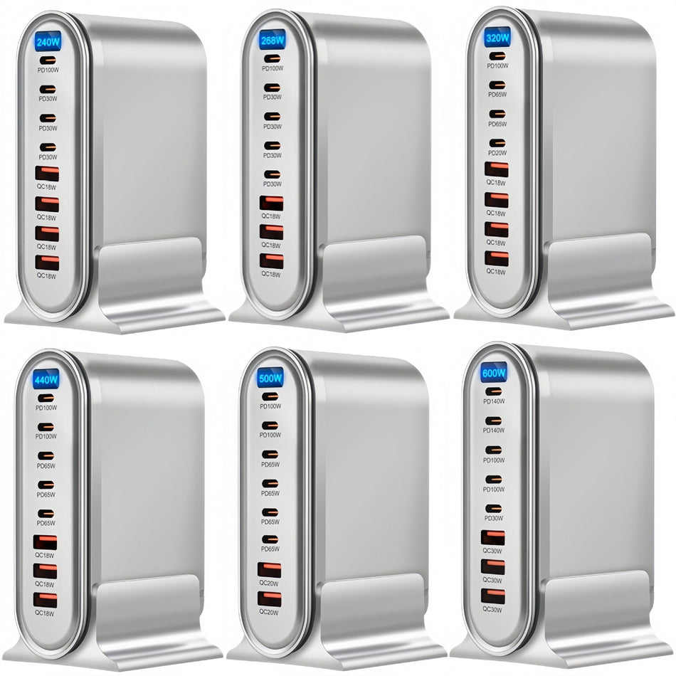 440W Multi-Port GaN Desktop Fast Charging Station with Digital