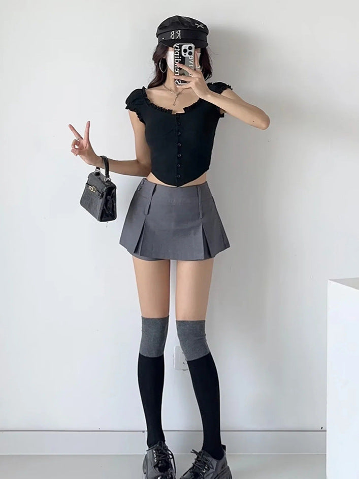 High-Waist Retro Pleated Mini Skirt